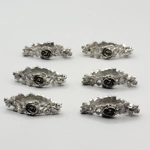 Vintage Pewter Rose Napkin Rings Set of 6 Metke 1987 Grandmillennial